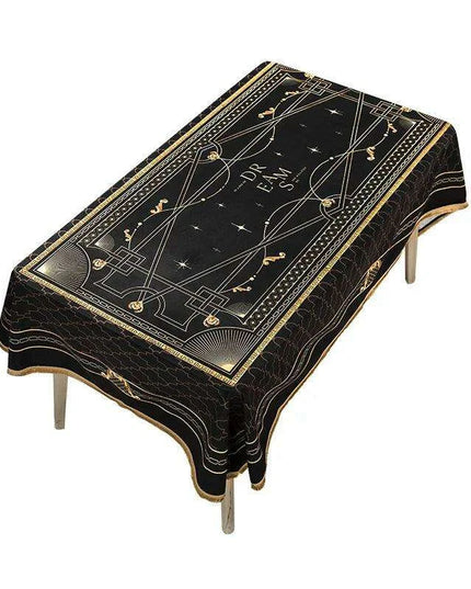 Elegant Black Velvet Dining Table Cover with Exquisite Gold Accents