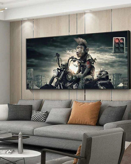 Whimsical Monkey on a Motorcycle Canvas Art - Bold and Playful Wall Decor for Unique Spaces