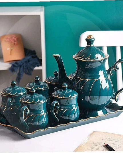 Exquisite European Charm Porcelain Coffee and Tea Serving Set - Deluxe Mugs & Pot