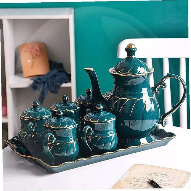 Exquisite European Charm Porcelain Coffee and Tea Serving Set - Deluxe Mugs & Pot