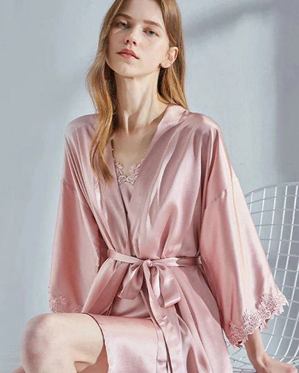 Luxe Lace-Trimmed Silk Nightwear Set for Women