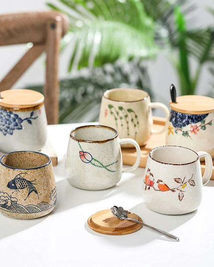 Elegant Vintage Japanese Porcelain Coffee Cup Set with Spoon & Lid - 380ml Perfect for Gifting