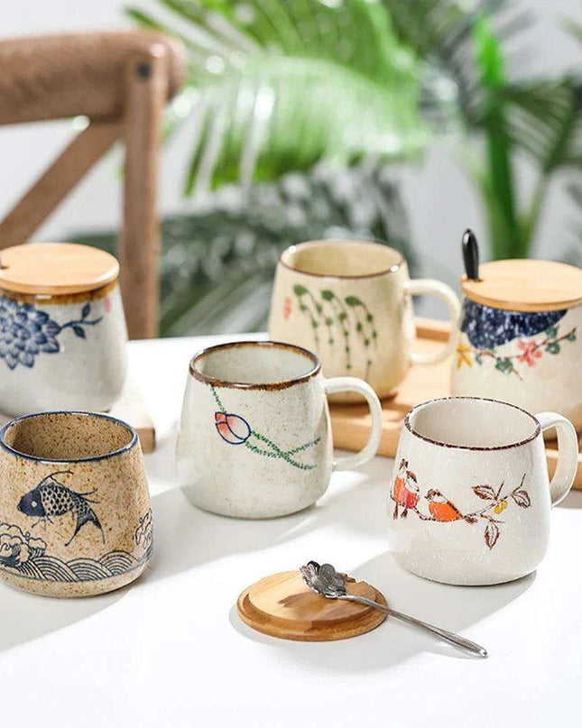 Elegant Vintage Japanese Porcelain Coffee Cup Set with Spoon & Lid - 380ml Perfect for Gifting