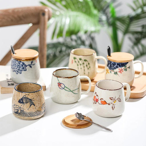 Elegant Vintage Japanese Porcelain Coffee Cup Set with Spoon & Lid - 380ml Perfect for Gifting
