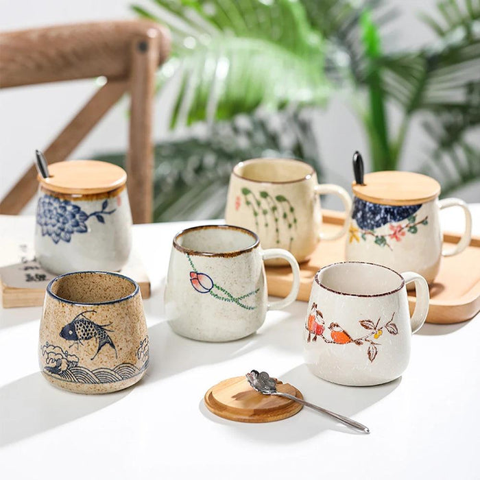 Elegant Vintage Japanese Porcelain Coffee Cup Set with Spoon & Lid - 380ml Perfect for Gifting