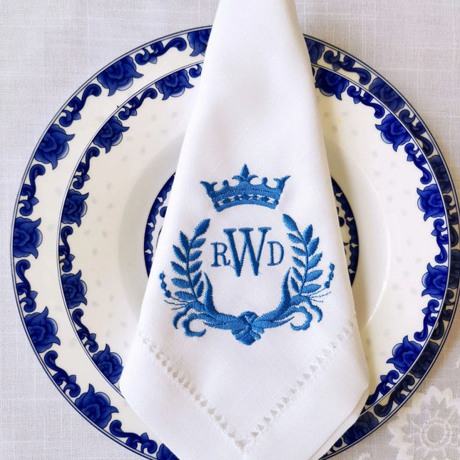 Personalized Regal Crown Linen Napkins - Elegant Wedding Table Decor Set