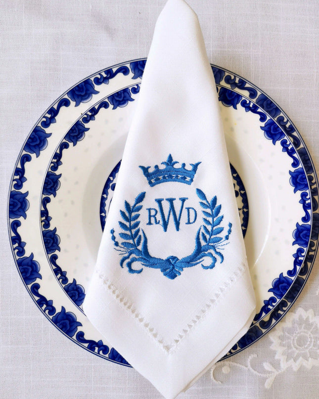 Personalized Regal Crown Linen Napkins - Elegant Wedding Table Decor Set