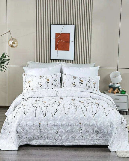 Elegant Embroidered Cotton Quilt Set - 3PC Queen Size Bedspread for Serene Summer Nights