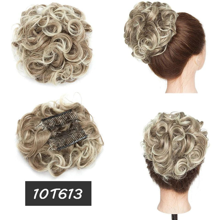 Elegant Ombre Curly Chignon Hairpiece with Comb - High Heat Resistant Women's Extension