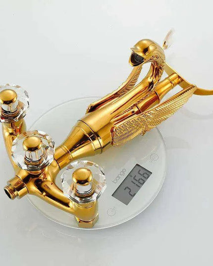 Luxurious Gold Swan Design Shower Faucet Set with Handheld Mixer Taps