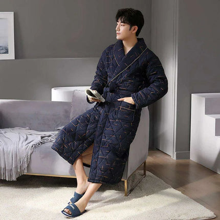 Men's Elegant Plaid Kimono Robe - Superior Cotton Lounge Wear for Chilly Seasons