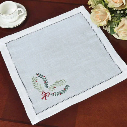 Luxurious Hemstitched Christmas Table Linens: Exquisite Embroidered Collection for an Elegant Dining Experience