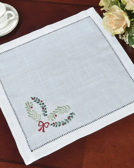 Luxurious Hemstitched Christmas Table Linens: Exquisite Embroidered Collection for an Elegant Dining Experience