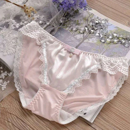 Charming Ruffled Satin Heart Print Panties for Women - Delightfully Cute Seamless Underwear