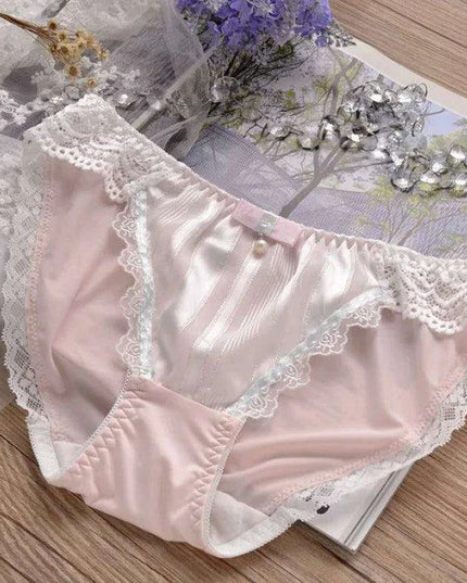 Charming Ruffled Satin Heart Print Panties for Women - Delightfully Cute Seamless Underwear