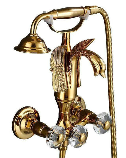 Luxurious Gold Swan Design Shower Faucet Set with Handheld Mixer Taps