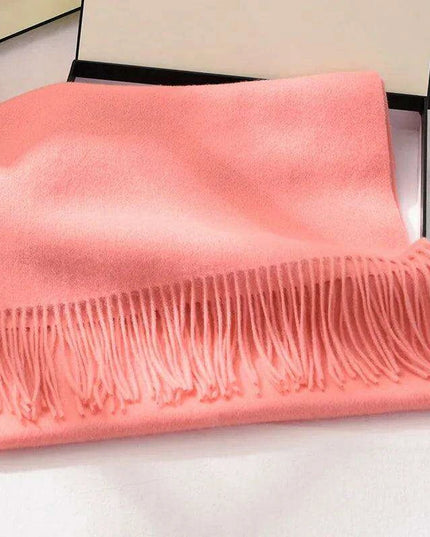 Elegant Tassel-Trimmed Lamb Wool Wrap - Luxe Winter Scarf for Fashionable Warmth