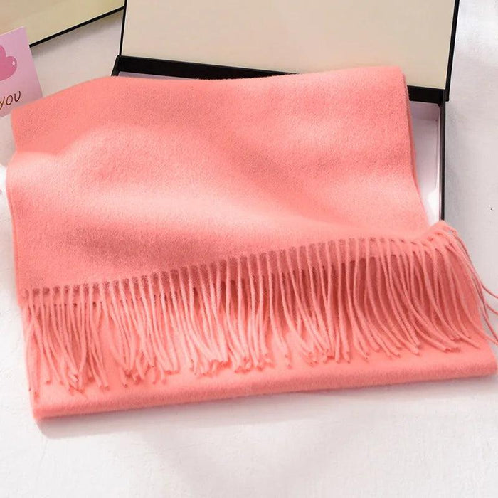 Elegant Tassel-Trimmed Lamb Wool Wrap - Luxe Winter Scarf for Fashionable Warmth