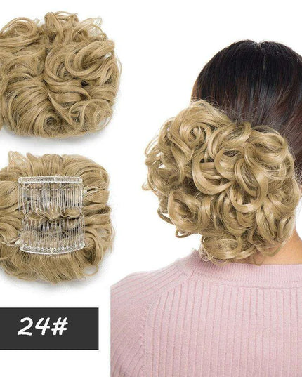 Elegant Ombre Curly Chignon Hairpiece with Comb - High Heat Resistant Women's Extension