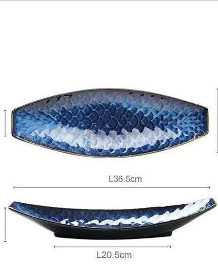 Ceramic Blue Fish Platter - A Stylish Centerpiece for Culinary Delights