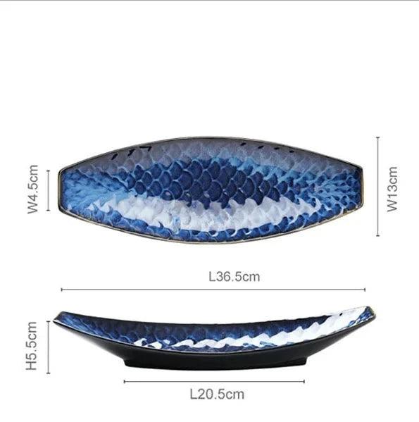 Ceramic Blue Fish Platter - A Stylish Centerpiece for Culinary Delights