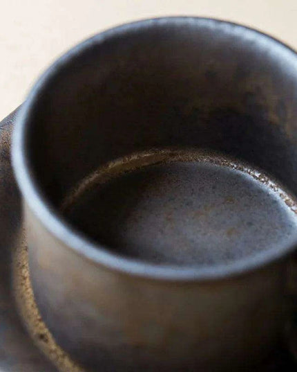Vintage Japanese-Inspired Stoneware Coffee Mug Set with Elegant Serving Tray