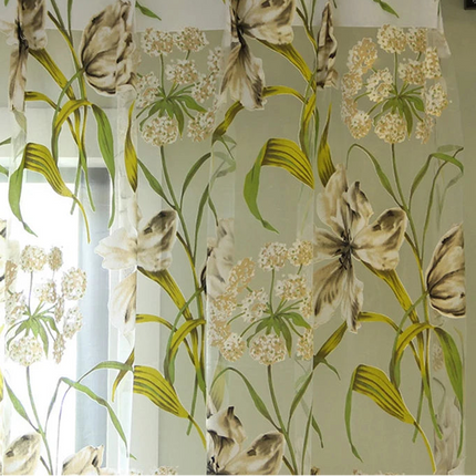 Green Tropical Leaf Sheer Tulle Curtains - Custom Size