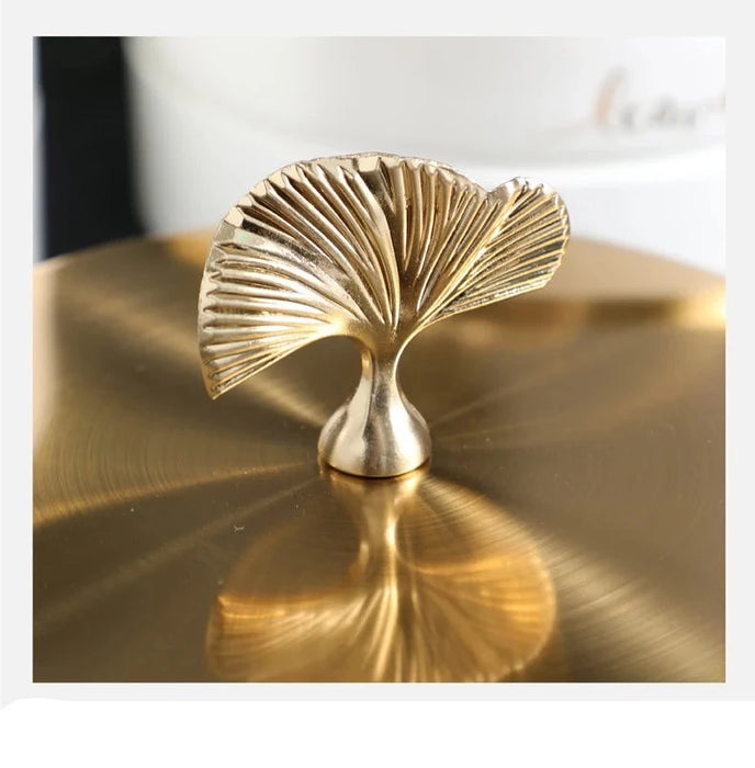 Elegant Ginkgo Leaf Ceramic Snack Platter with Metal Decor