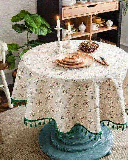 Elegant Floral Round Tablecloth with Stylish Tassel Trim - 150cm Diameter