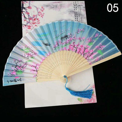 Elegant Vintage Chinese Silk Bamboo Folding Fan with Unique Designs