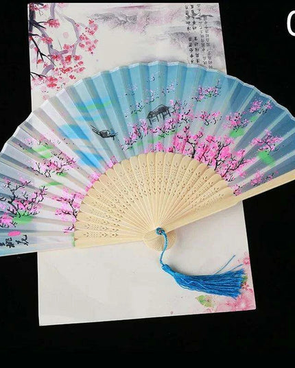 Elegant Vintage Chinese Silk Bamboo Folding Fan with Unique Designs