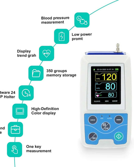 24-Hour Multi-Cuff Ambulatory Blood Pressure Monitor ABPM50+ with Free Data Analysis Software for All Ages