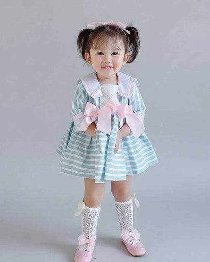 Navy Enchanted Birthday Dress for Girls - Spanish-Inspired Half-Sleeve Style