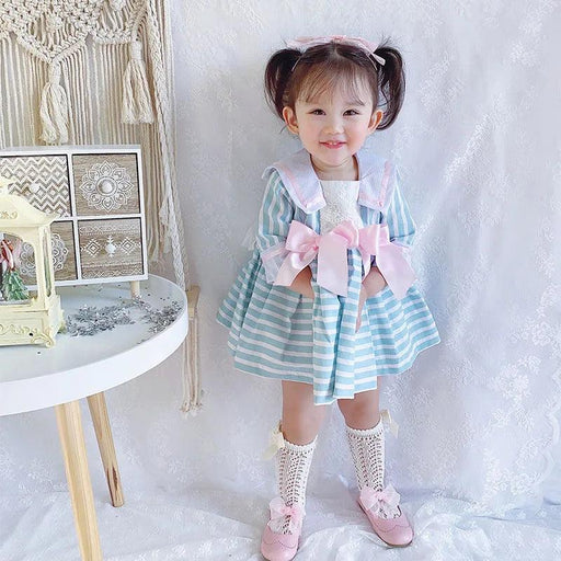 Navy Enchanted Birthday Dress for Girls - Spanish-Inspired Half-Sleeve Style