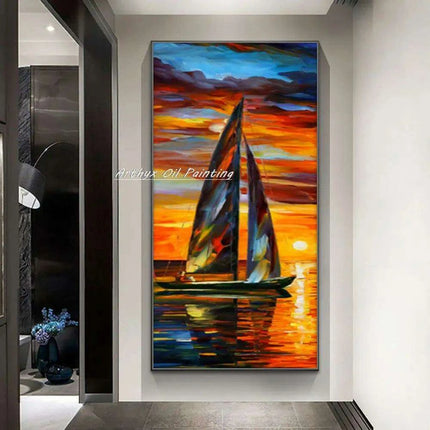 Abstract Boat Oil Painting: Large Handcrafted Artwork to Elevate Your Home's Aesthetic