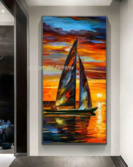 Abstract Boat Oil Painting: Large Handcrafted Artwork to Elevate Your Home's Aesthetic