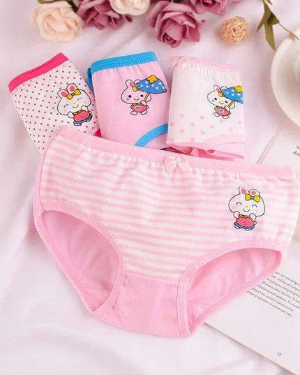 4 pcs Girls' Cotton Briefs Collection - Soft, Breathable & Playful Patterns for Kids