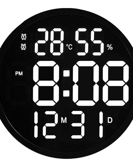 Large 12-Inch Digital LED Wall Clock with Alarm, Calendar, Temperature, and Humidity Display - Modern Home Decor with Smart Brightness Control