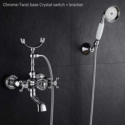 Luxurious Gold Brass Bathtub Faucet with Crystal Accents and Hand Shower