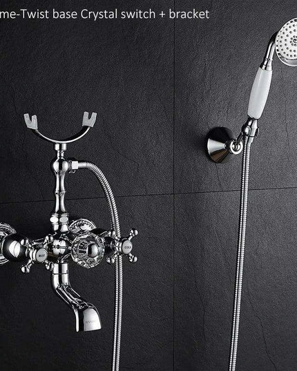 Luxurious Gold Brass Bathtub Faucet with Crystal Accents and Hand Shower
