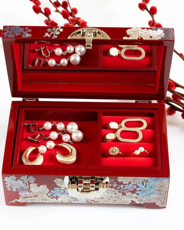 Artisan Crafted Abalone Jewelry Box with Lock and Integrated Mirror