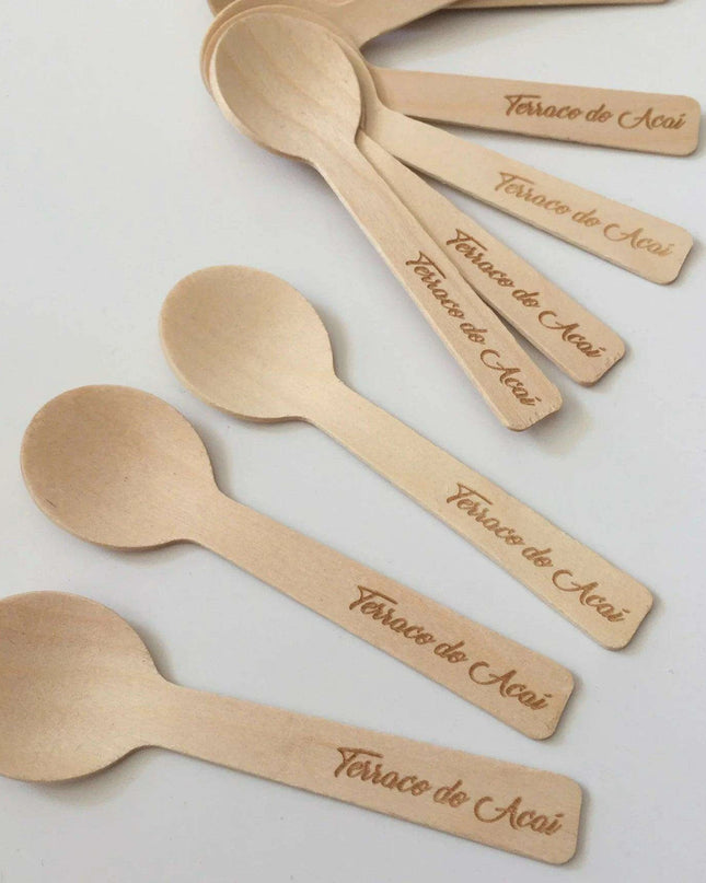 Personalized Eco-Friendly Birch Wood Mini Spoons - Set of 100 for Events