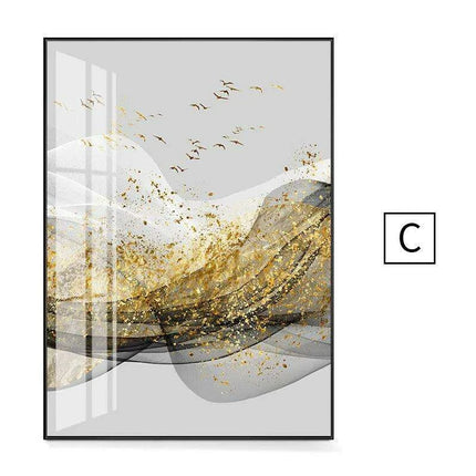 Opulent Golden Ribbon Landscape Canvas Art - Sophisticated Home Elegance