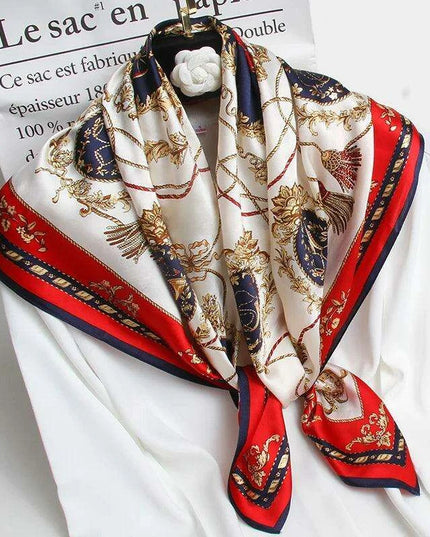 Chic Floral Silk Scarf - Luxurious 90x90cm Women's Neck Accessory