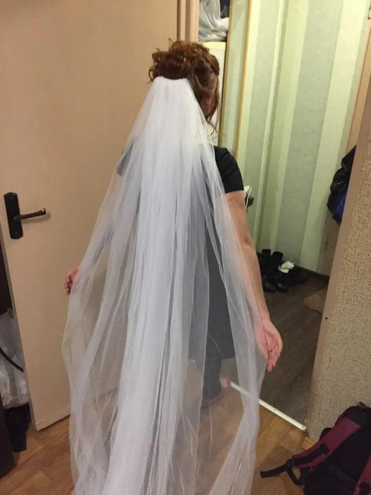 3 Meter Elegant Three-Layer Tulle Cathedral Veil with Metal Comb - Perfect Bridal Accessory