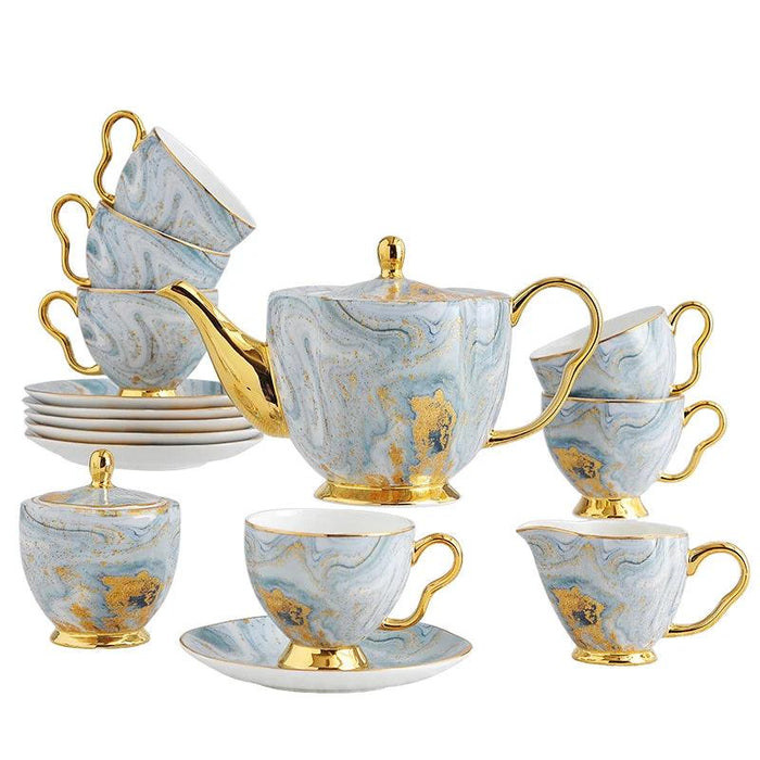 Elegant Bone China Afternoon Tea Set with Teacup, Sugar Bowl, Creamer, Teapot, and Milk Jug