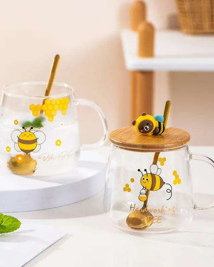 Adorable Bee-Themed Ceramic Cup with Lid – 400ml Whimsical Coffee & Tea Mug for Breakfast and Celebrations