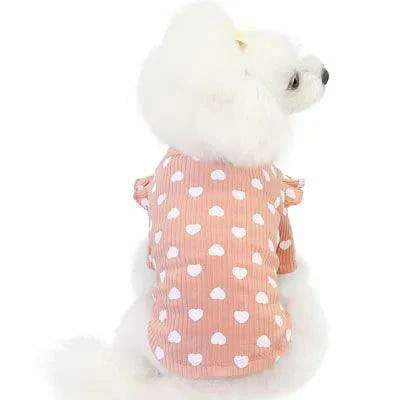 Adorable Heart-Printed Small Dog Hoodie - Soft Cotton in Pink, Beige, and Gray