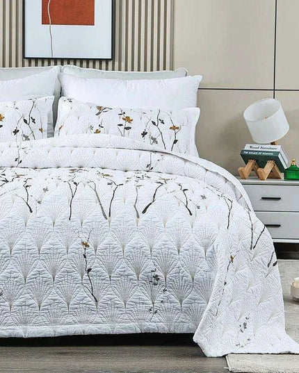 Elegant Embroidered Cotton Quilt Set - 3PC Queen Size Bedspread for Serene Summer Nights