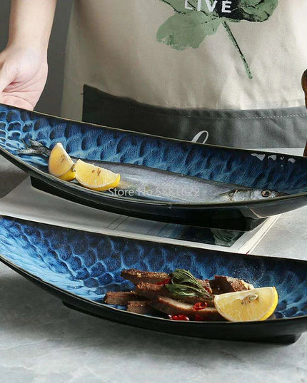 Ceramic Blue Fish Platter - A Stylish Centerpiece for Culinary Delights